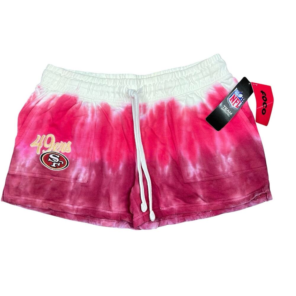 San Francisco 49ers Tie Dye Shorts Womens Small FOCO NFL NWT Red White Lounge
